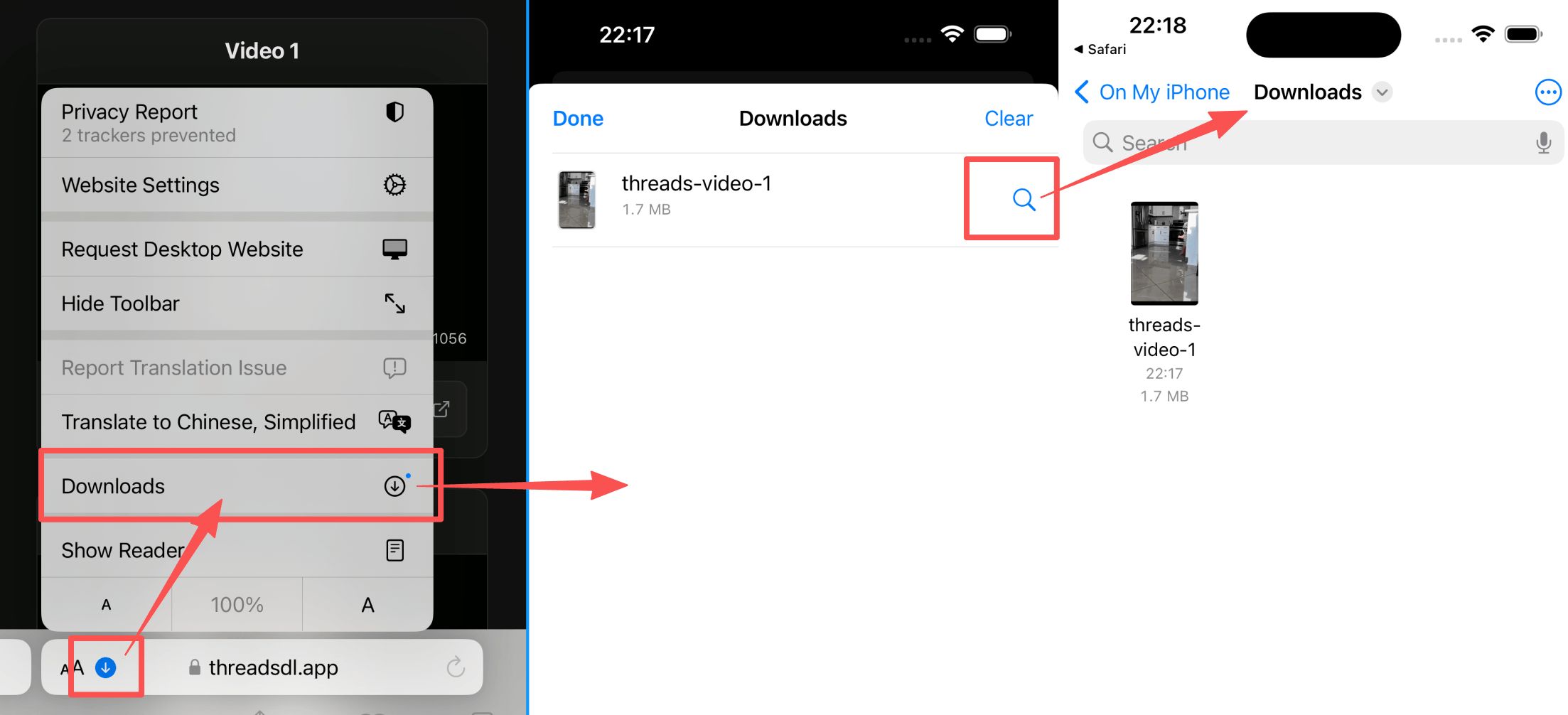 Find the downloaded Threads file in the Downloads folder on iPhone